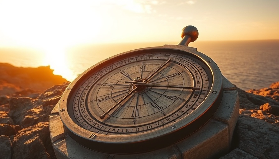 Ways you’re losing time illustrated by a serene sundial landscape at sunset.