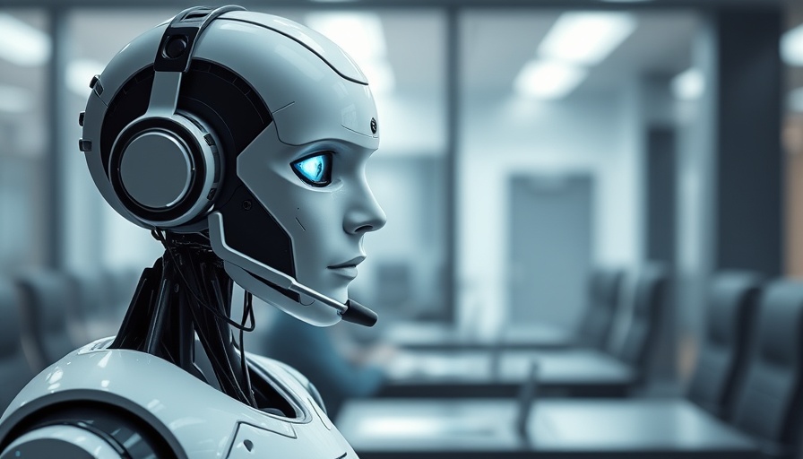 Futuristic humanoid robot in an office setting showcasing AI benefits for businesses.