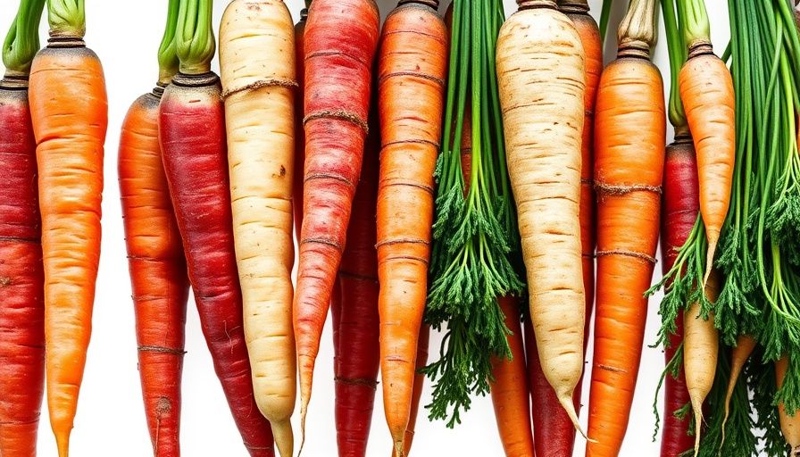 Freshly harvested vibrant mixed carrots hanging, nutrition and mental health.