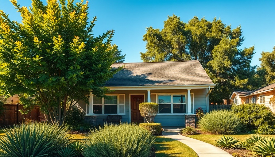 Charming suburban house under a clear sky with lush greenery.