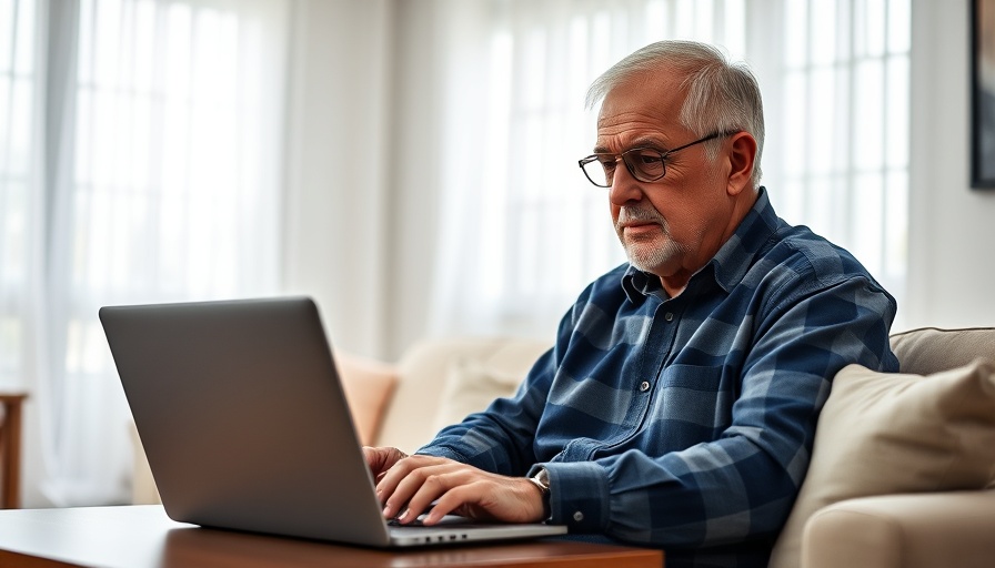 Older man working on laptop, Retirement Manifesto setting.