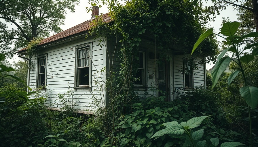 Overgrown and weathered house, abandoned, dense foliage, cinematic photo.