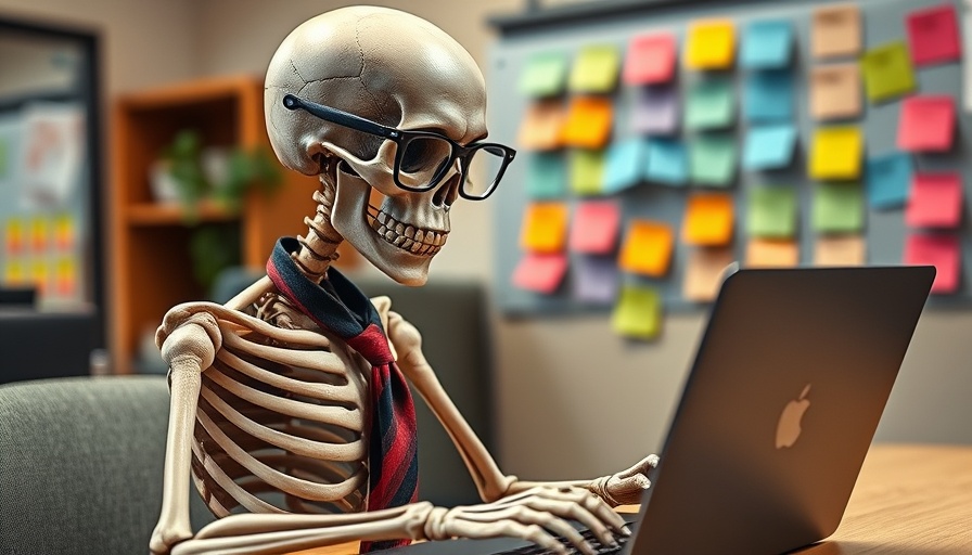 Unique ways to stay productive concept with skeleton in office.