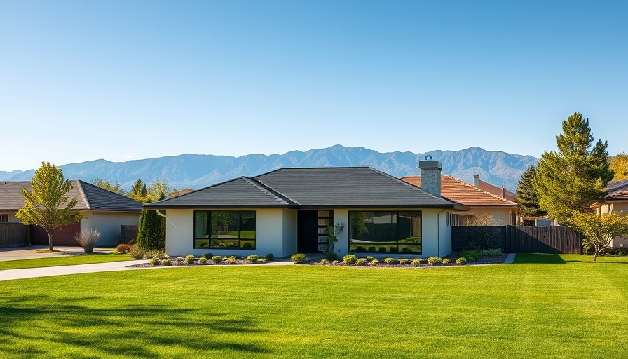 Modern suburban house under clear sky, serene neighborhood