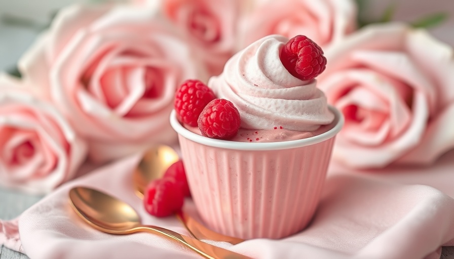 Rose Ginger Raspberry Ripple Frozen Yogurt with raspberries and roses.