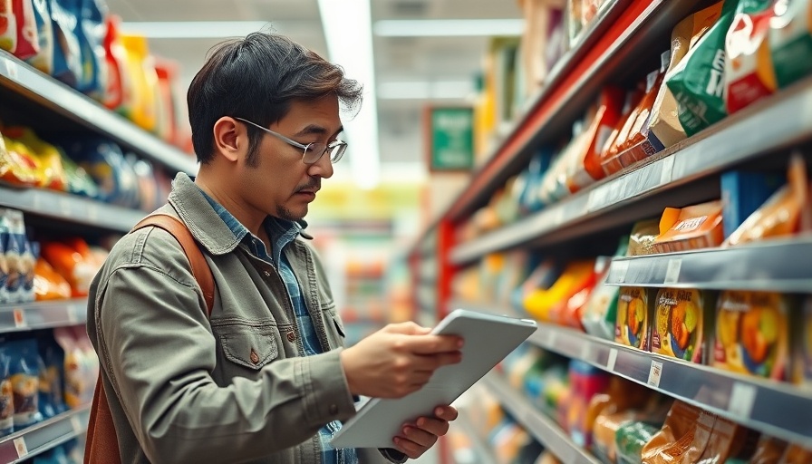 Shopper analyzing grocery items, illustrating effects of shrinkflation.