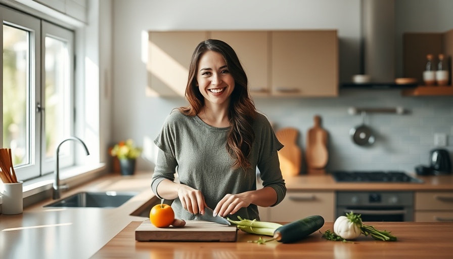 Young woman turning scraps into delicious meals in a modern kitchen.