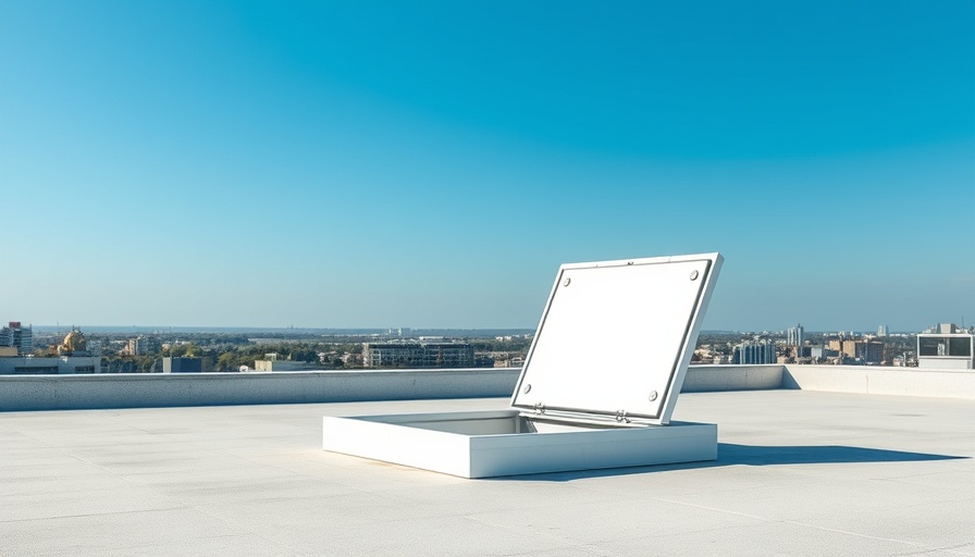White roof access hatch open on flat rooftop; explore benefits of installing a roof access hatch.