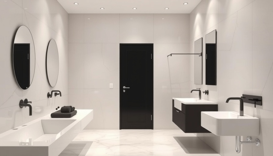 Modern bathroom featuring sleek black access door and elegant fixtures.