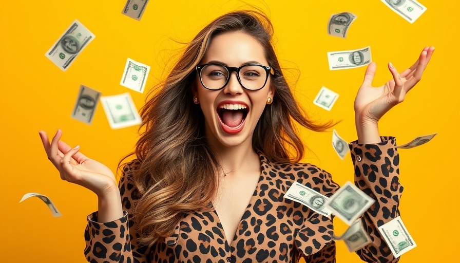 Impulse spending concept with fashionable woman and flying money