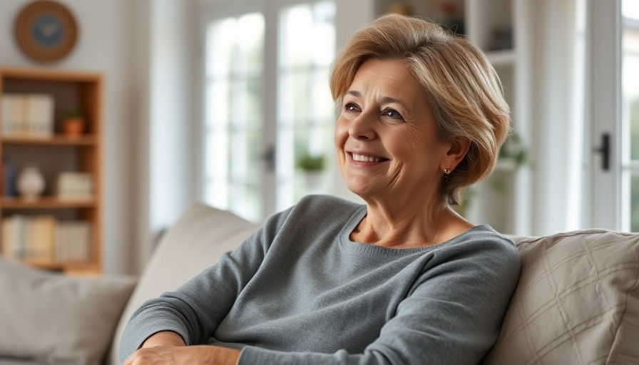 Middle-aged woman enjoying a calm moment at home to lower dementia risk.