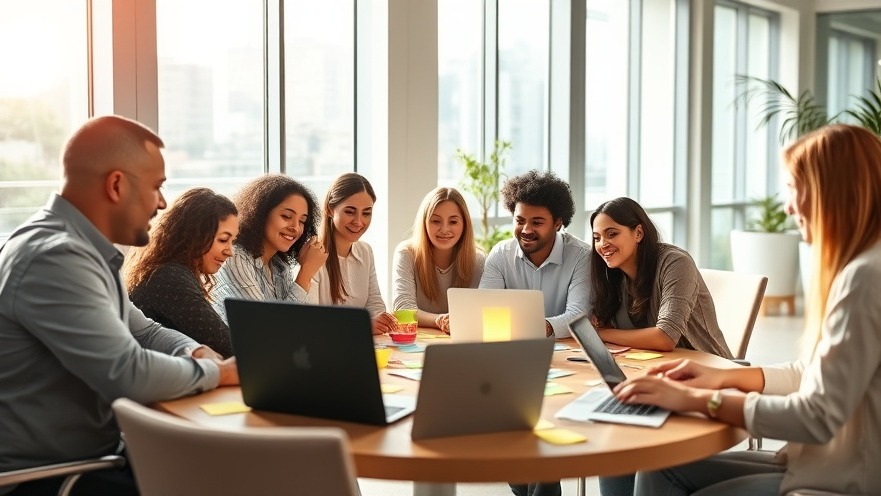 Diverse group of employees collaborating in a modern office, embodying diversity and inclusion.