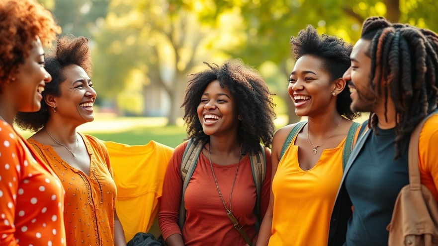 Diverse friends share laughter in a sunny park, emphasizing social connections and community well-being.