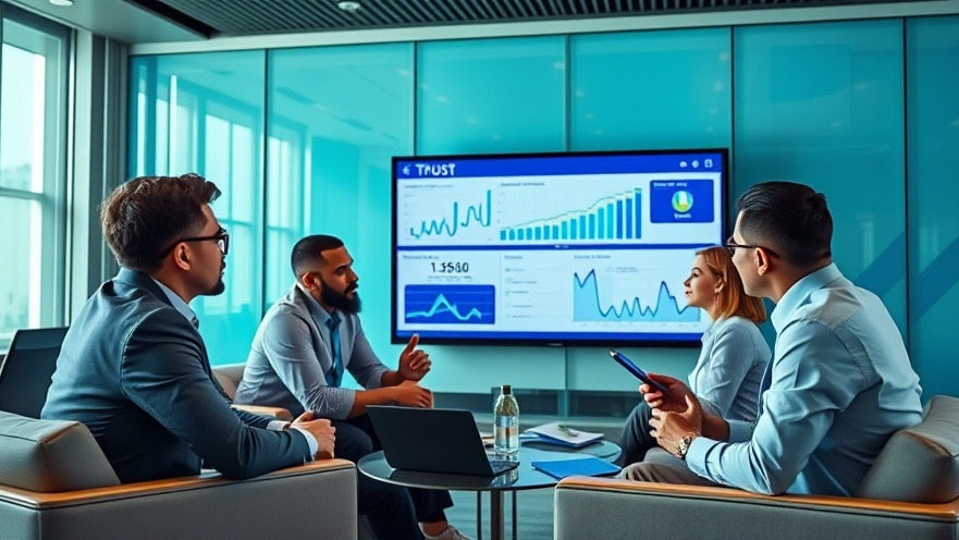 Businesspeople discussing multi-channel CAC strategies with charts in a modern office.
