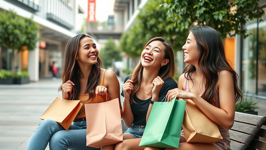 Cheerful young women showcasing millennial consumer behavior in sustainable shopping.