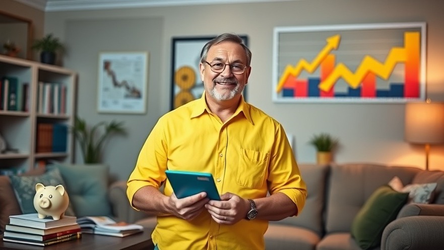 Friendly dad in Maryland shares money management humor in a cozy living room.