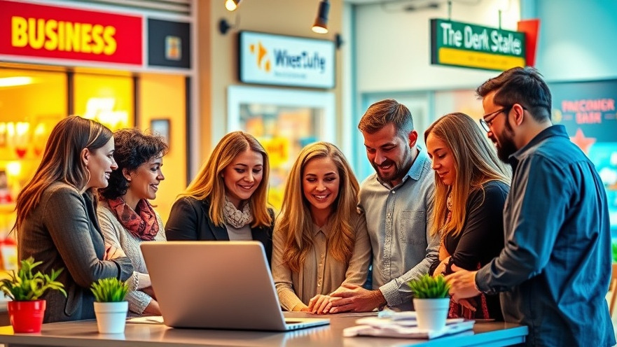 Local business owners strategizing content strategy and SEO insights around a laptop.
