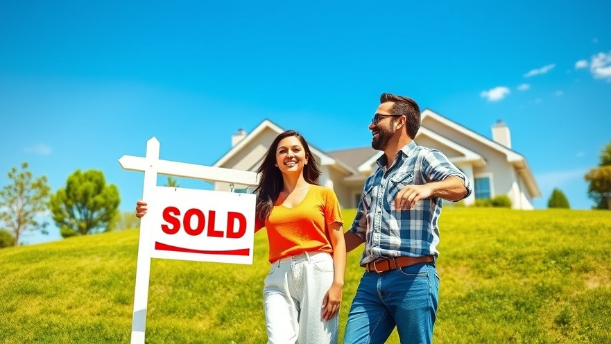 Joyful couple celebrating home selling strategies with a 'Sold' sign in Maryland.
