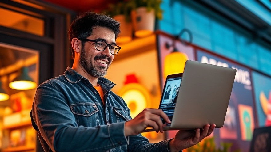 Local business owner engaging with AI-generated videos, highlighting deepfake technology.