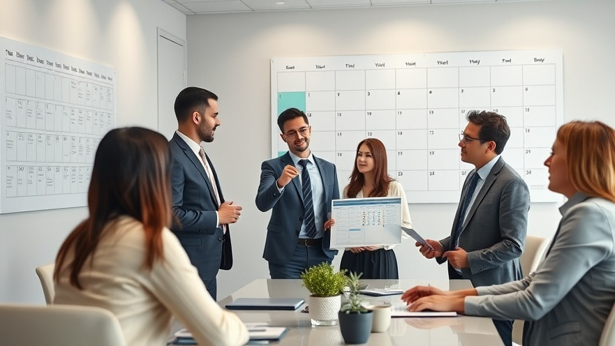 Professionals discussing effective scheduling strategies in a modern meeting room.