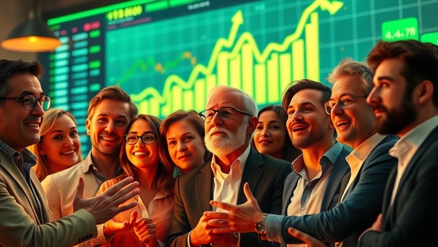 Diverse investors debating investment strategies amid positive market trends.