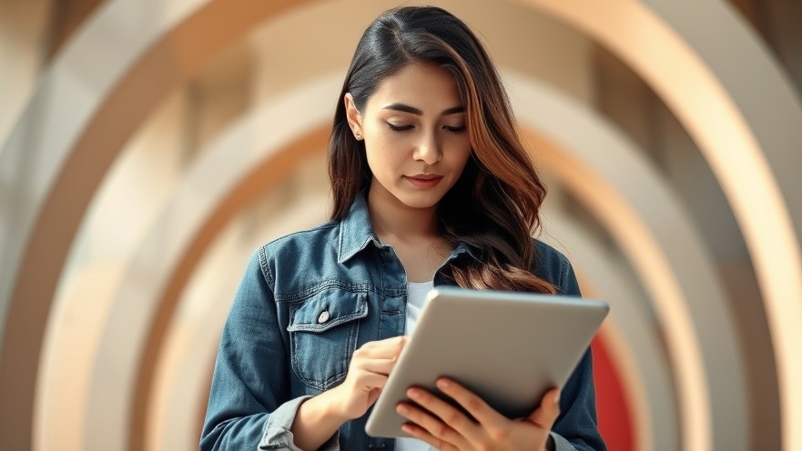 Thoughtful woman in denim jacket using tablet, representing data-driven marketing for customer engagement