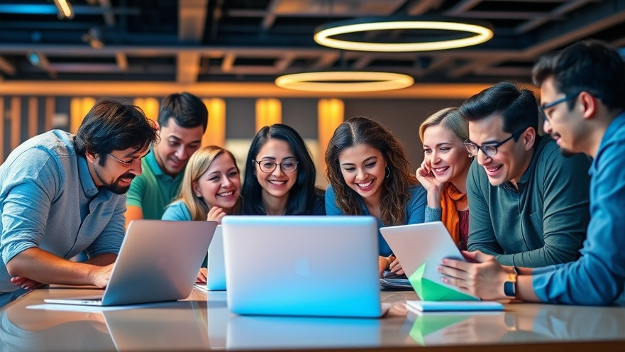 Diverse team engaging in lively discussions about AI optimization in a modern workspace.
