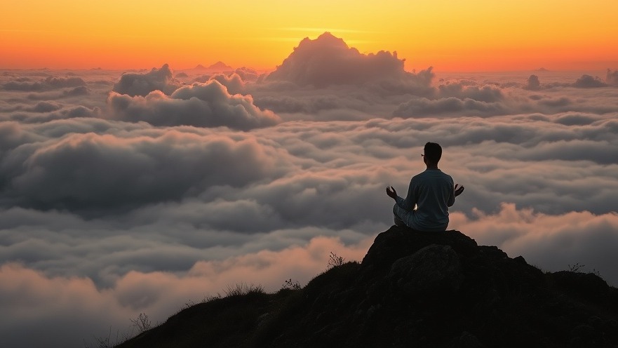 Meditation at sunrise illustrating philosophy and mental health concepts.