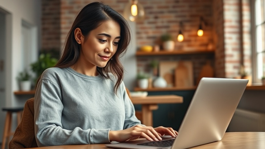 Young woman enjoying flexible remote work in a cozy Maryland home interior.