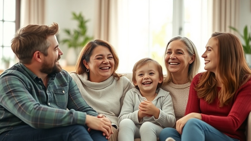 Happy young family enjoying life insurance benefits in a cozy Maryland living room.