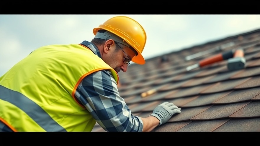 Construction worker ensuring roof maintenance during shingle inspection.
