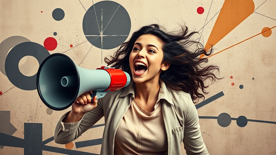 Energetic woman with a megaphone representing the importance of brand voice.