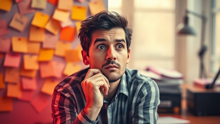 Person reflecting on memory's impact on finances with sticky notes and bills.