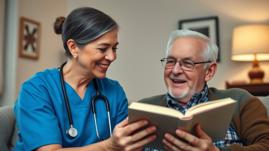 Heartwarming home care scene in Tampa Bay with elder man and nurse.