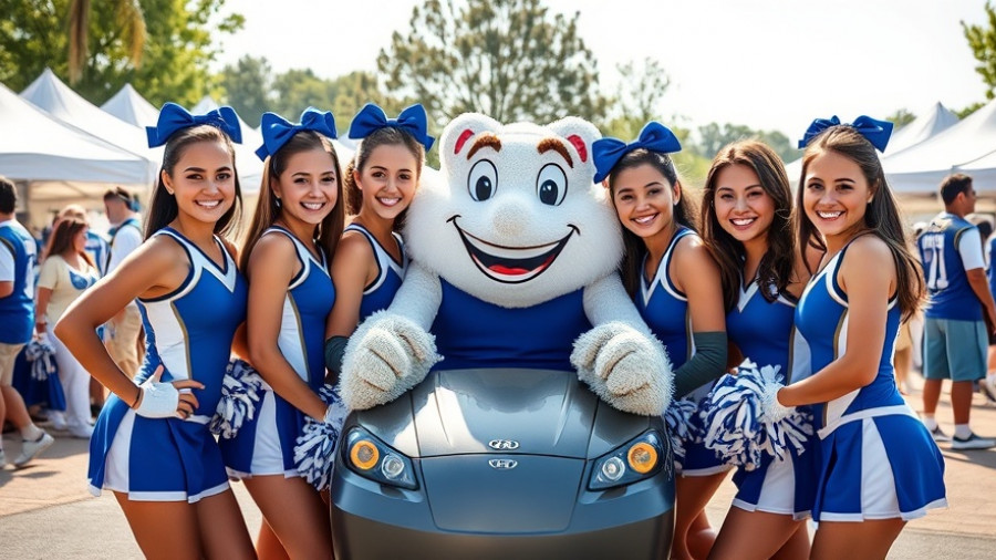 Cheerleaders with car mascot at outdoor event, Durham homeless pets community initiatives.
