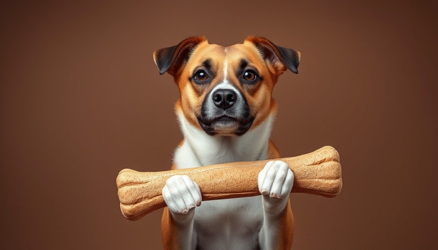 Alert-looking dog holding rawhide bone with text about risks.