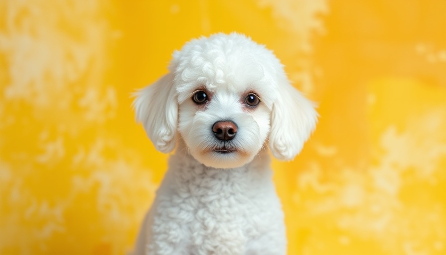 Managing yeast infection in dogs: fluffy white poodle on yellow background.