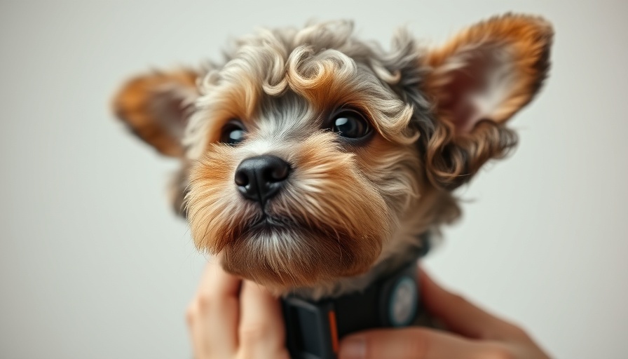 Close-up of a dog with a Seresto flea collar being adjusted.