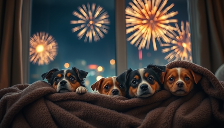 Dogs hiding under blanket during fireworks, feeling anxious.