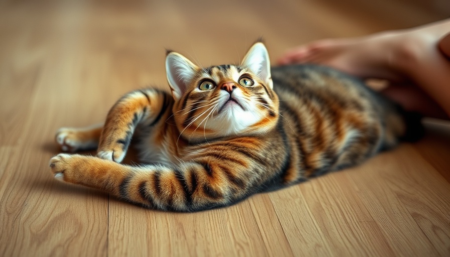 Playful cat on floor with human feet nearby, exploring Cat Leg Aggression Solutions.