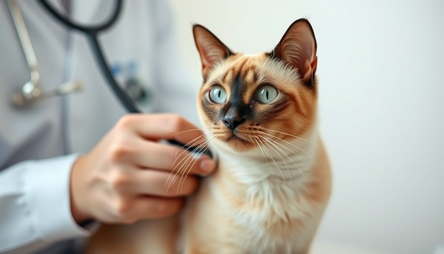 Siamese cat being examined by a vet for stomach gurgling.