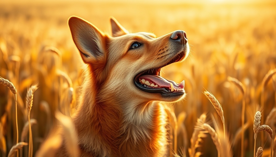 Senior dog in wheat field for senior pet dental health myths.