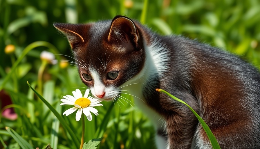 Kitten exploring garden, potential toxins for pets.