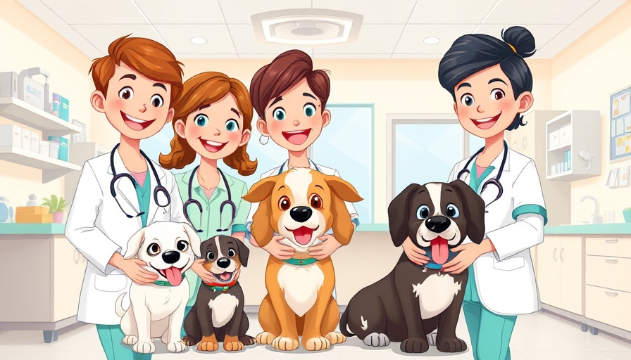 Friendly veterinary clinic with veterinarians and pets discussing dog cat vet visits cost.