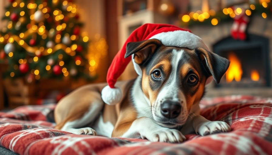 Dog with Santa hat exploring, highlighting foreign body ingestion in pets.