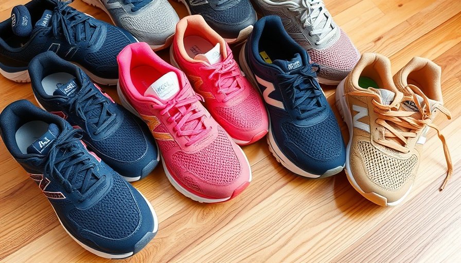 Variety of running shoes for beginners on wooden floor.