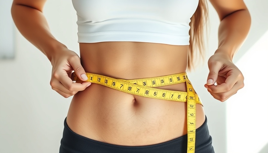 Woman measuring waist for natural tips to reduce stretch marks.