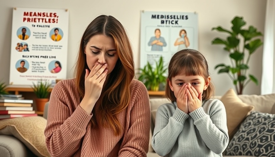 Worried mother and child learning how to prevent measles at home.