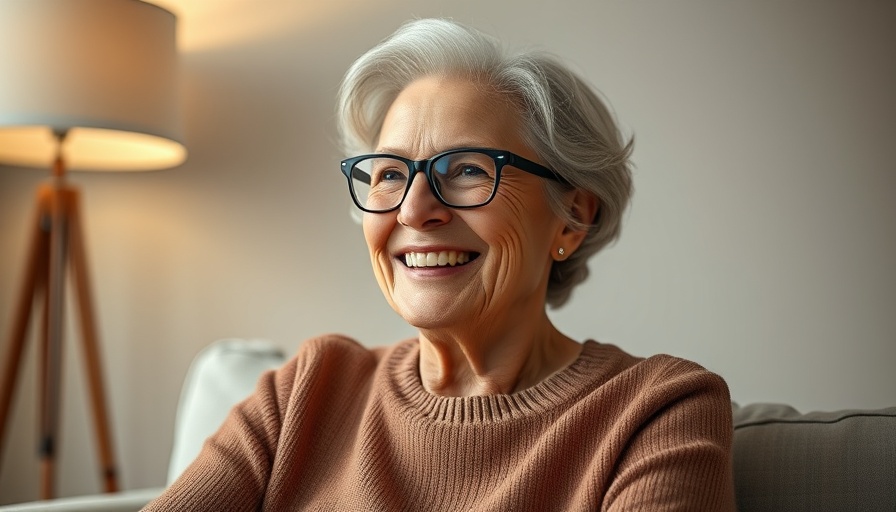 Older woman smiling indoors, showcasing aging naturally with joy and kindness.
