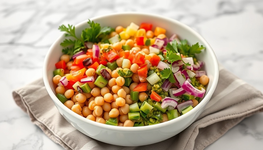 Colorful Green Goddess Bowl with fresh veggies and chickpeas.